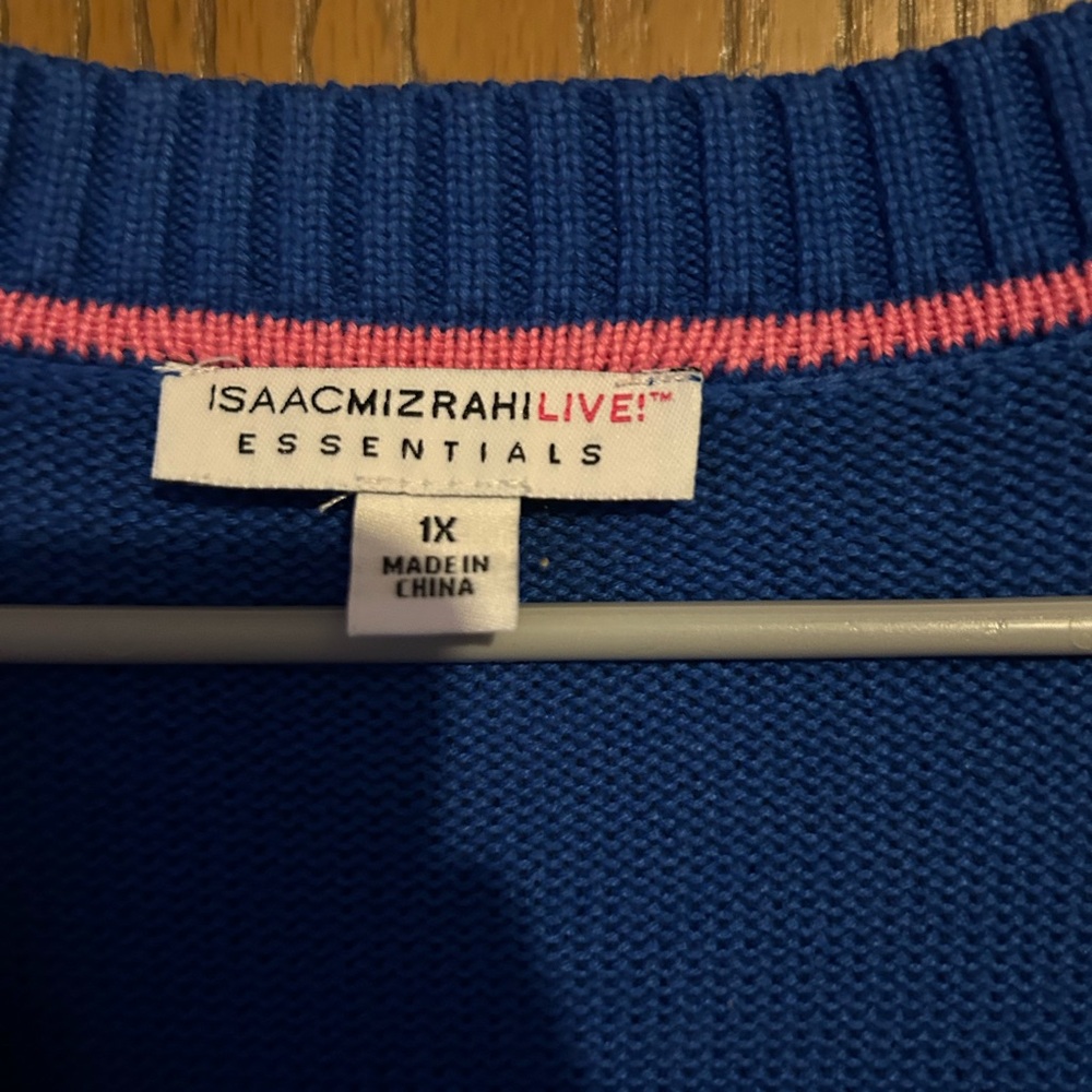 Isaac Mizrahi Blue Cardigan Sweater V-Neck Long Silhouette - Picture 2 of 3